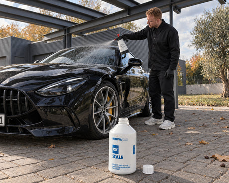 Detailing1 Hero: Water spot remover — removing limescale spots from the windscreen (Desktop)