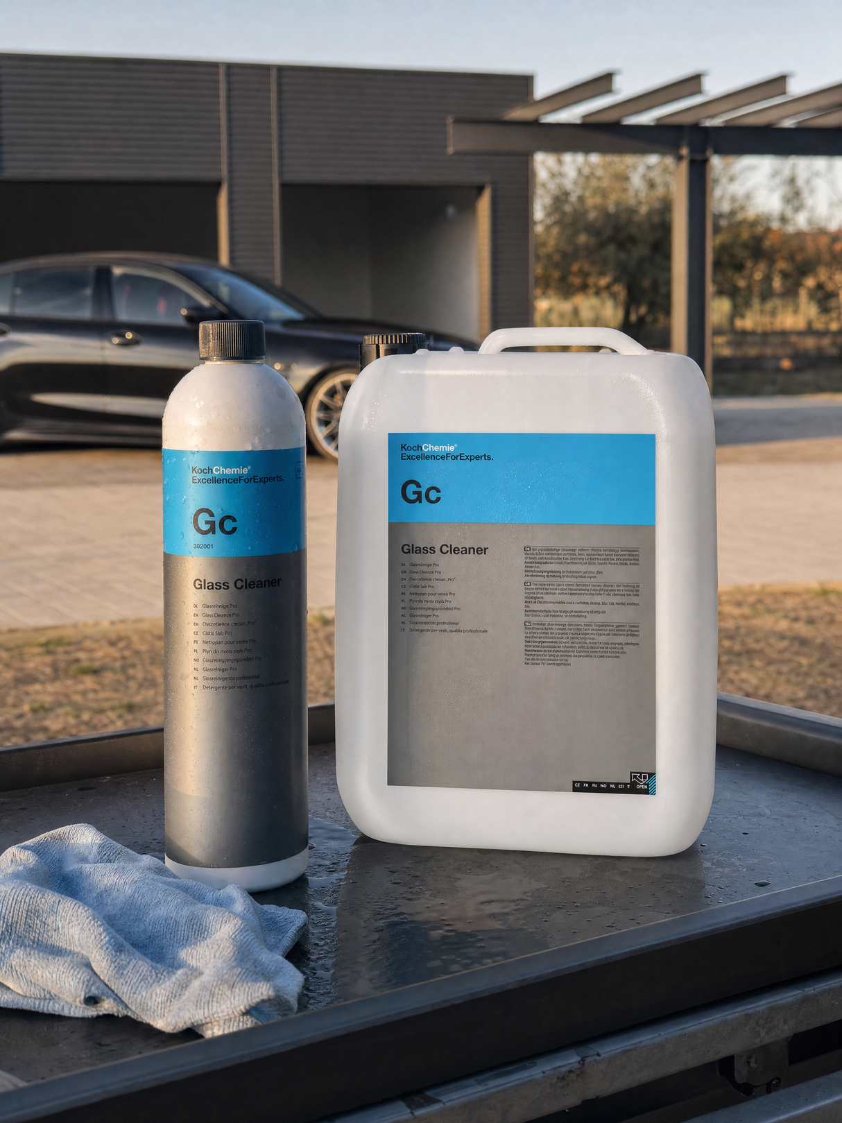Koch-Chemie Glass Cleaner Gc 1 Liter und 10 Liter Gebinde nebeneinander