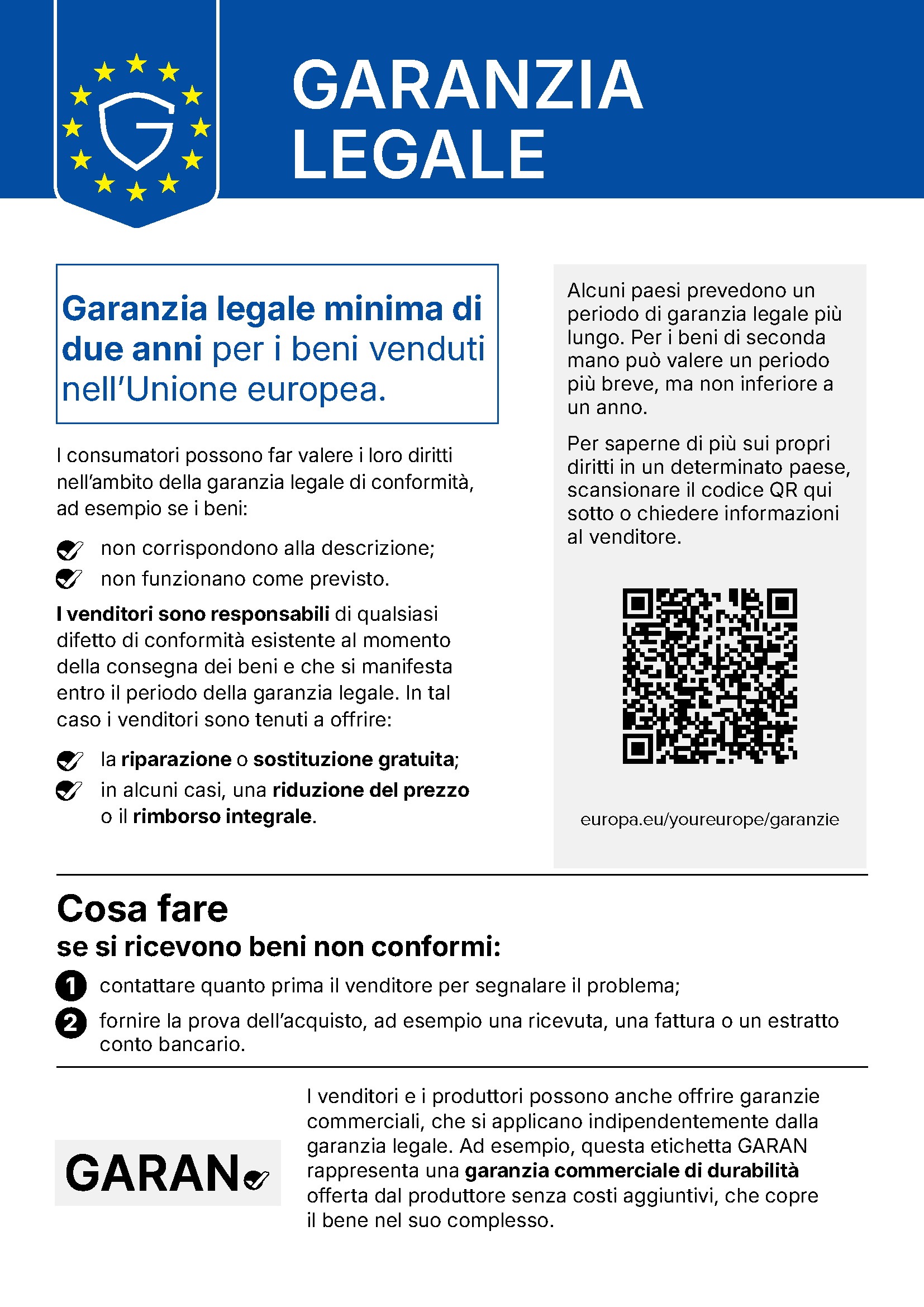 Avviso ufficiale dell’UE sulla garanzia legale